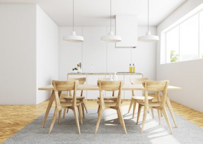 White kitchen and dining room interior